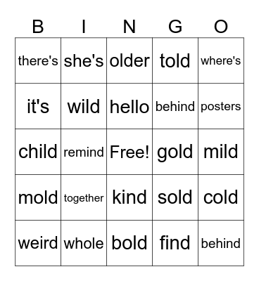 ild, ind, old, ost Bingo Card