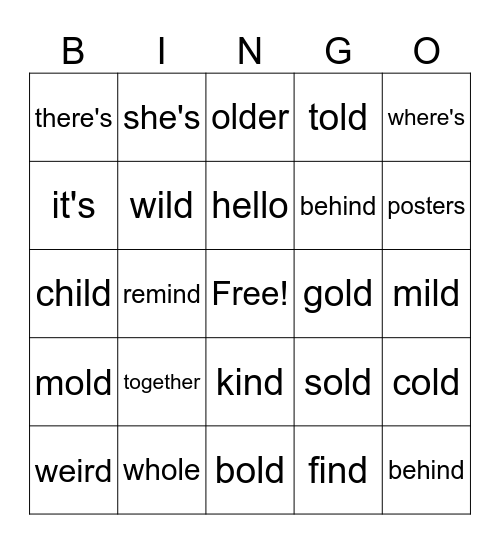 ild, ind, old, ost Bingo Card
