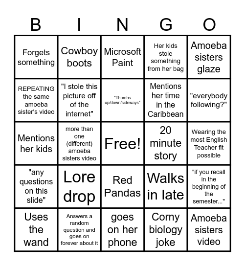 Roberts Bio120 Bingo Card