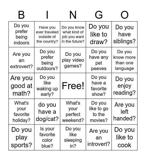 Get to Know You Bingo Card