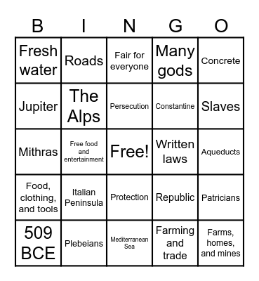 Ancient Rome Grapes Bingo Card