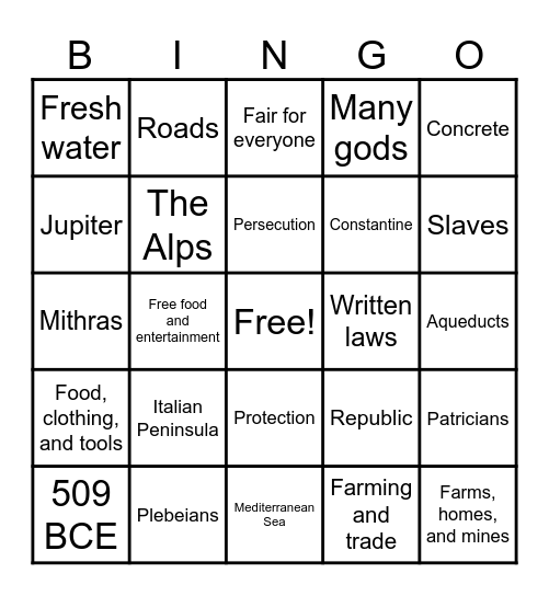 Ancient Rome Grapes Bingo Card