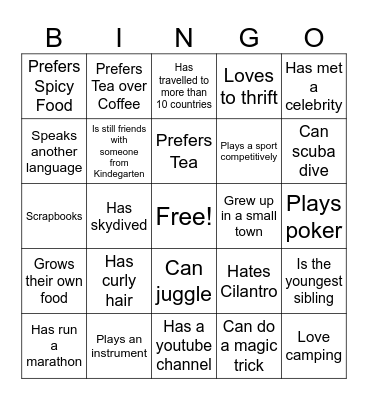 Get to Know Bingo- Intermediate Bingo Card