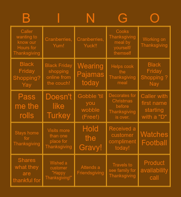 Thanksgiving Find someone who... Bingo Card