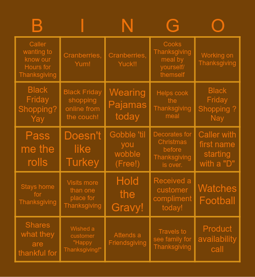 Thanksgiving Find someone who... Bingo Card