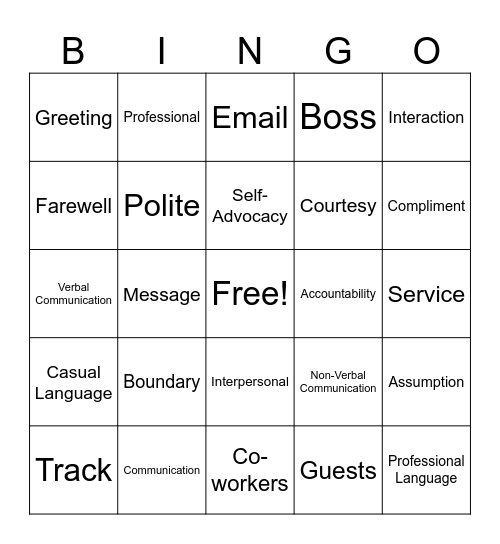 GES Vocab Bingo Card