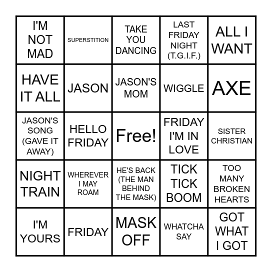 JASON VOORHEES Bingo Card