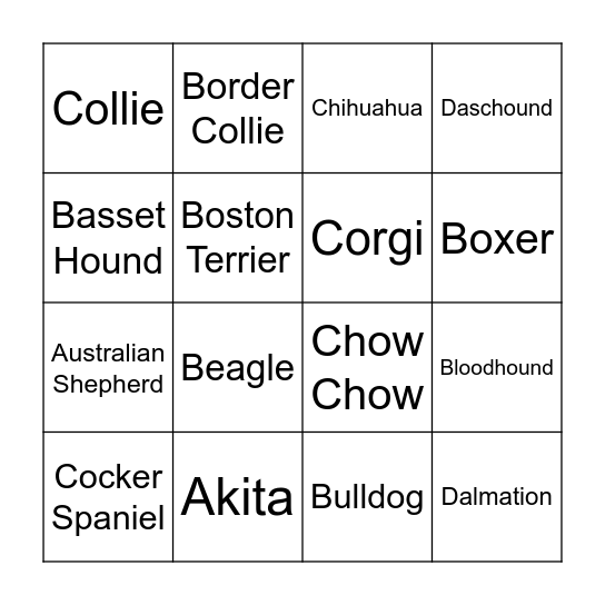 DOG BINGO Card