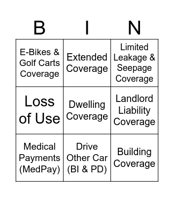 Insurance Bingo Card