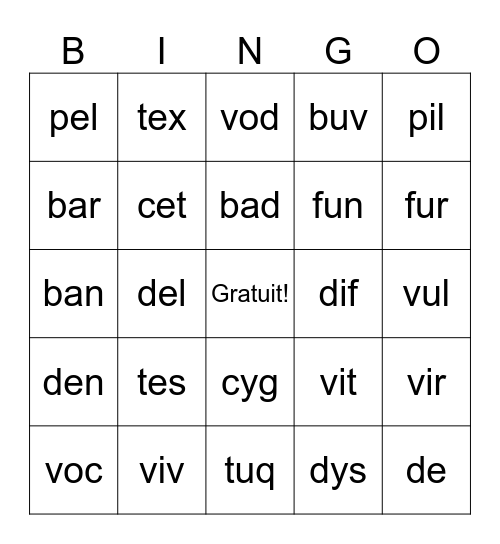 Bingo CVC Bingo Card