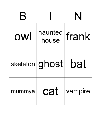 Halloween Bingo Card