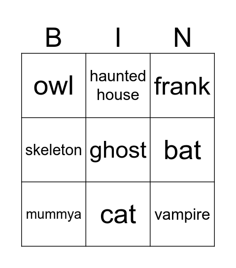 Halloween Bingo Card