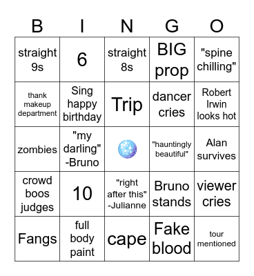 DWTS Halloween Bingo Card