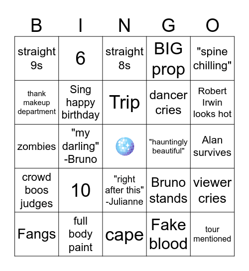 DWTS Halloween Bingo Card