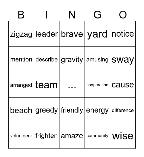 Vocabulary Bingo Card