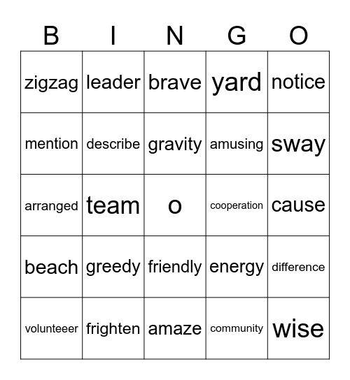 Vocabulary Bingo Card