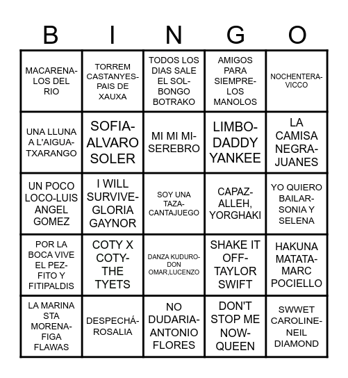 BINGO MUSICAL Bingo Card