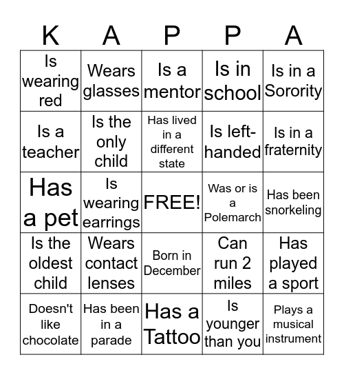 KAPPA Bingo Card