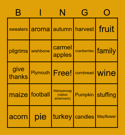 Thanksgiving Bingo Card