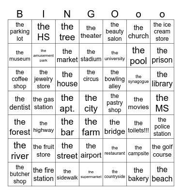 Les endroits: Oú est-ce que tu vas? Bingo Card