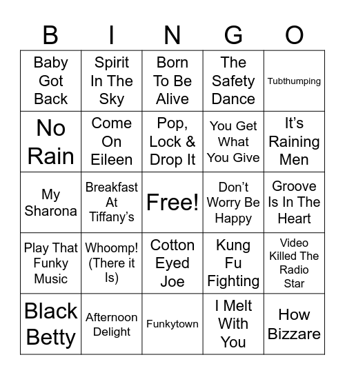 One Hit Wonders Bingo Card