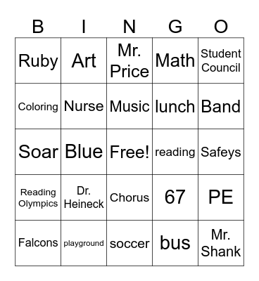 Franconia Falcons Bingo Card