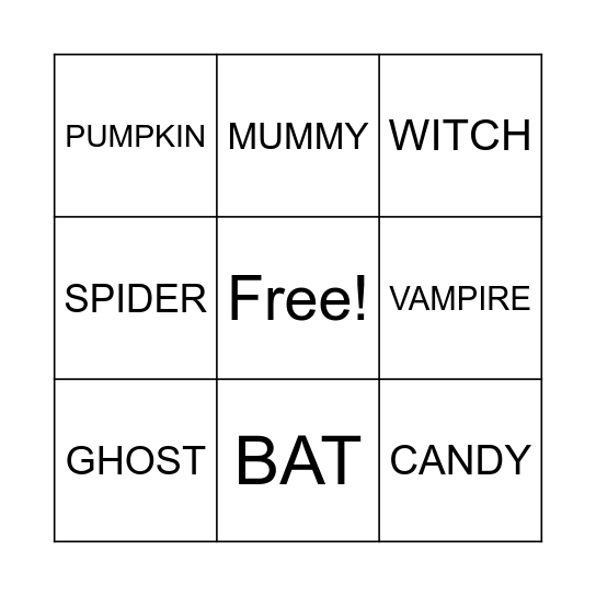 SPOOKY SCARY BINGO Card