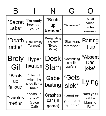 Dani Bingo Card