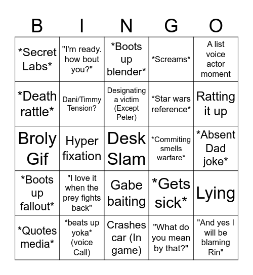 Dani Bingo Card