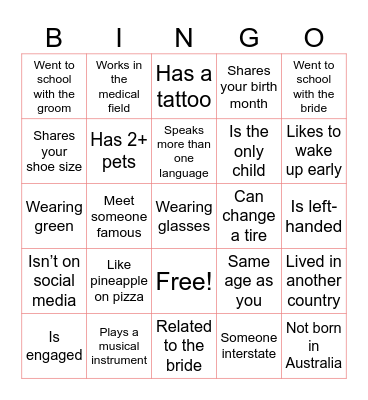 Guest Bingo Card