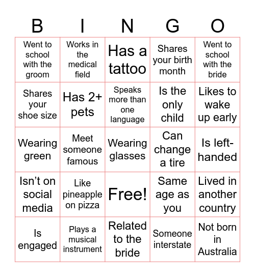Guest Bingo Card