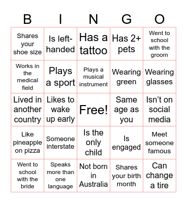Guest Bingo Card