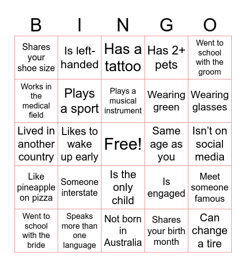 Guest Bingo Card