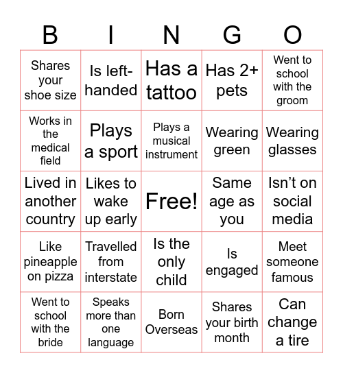 Guest Bingo Card