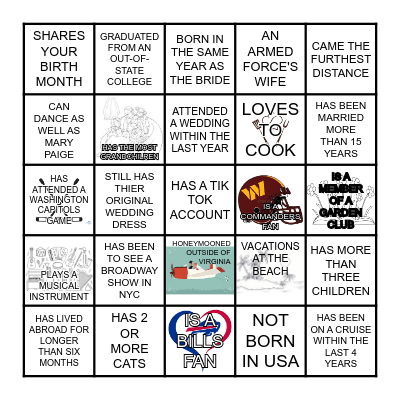 BRIDAL BINGO:  THE GUEST QUEST Bingo Card