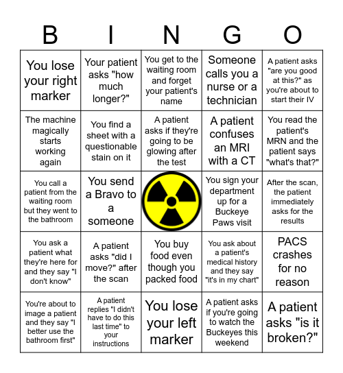 Rad Tech Week Bingo Card
