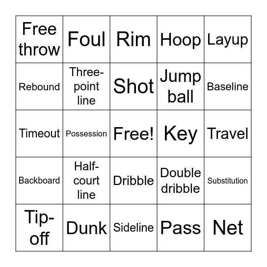 Basketball Bingo Card