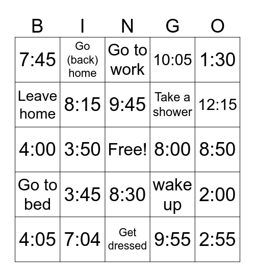 B03 TIME & ROUTINES Bingo Card