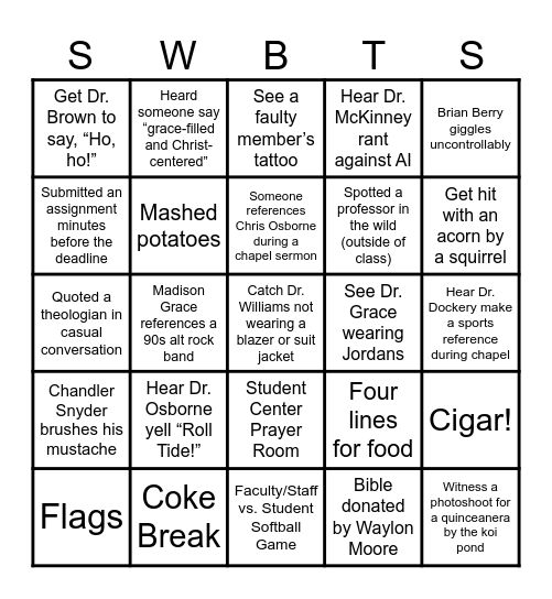 SWBTS BINGO Card