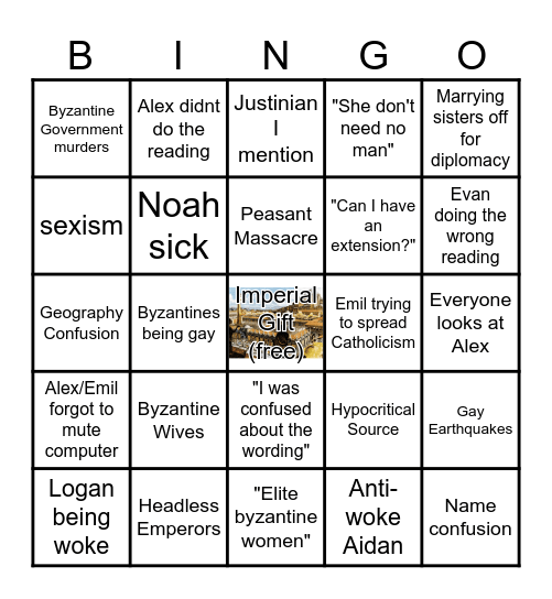 Byzantine Bingo Card