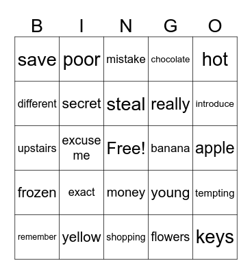 ASL: Fingerspell Words Bingo Card