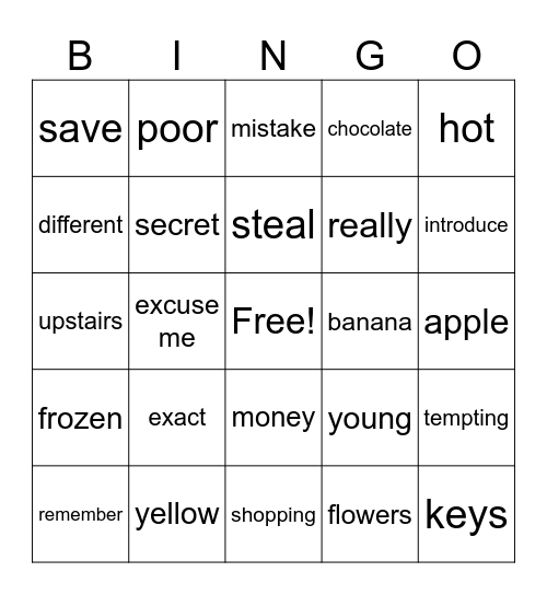 ASL: Fingerspell Words Bingo Card