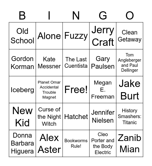 2025 Great Book Bowl Bingo Card