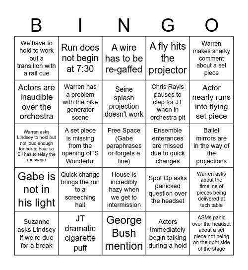American in Paris 1st Dress Bingo Card