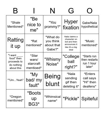 Nala Bingo Card