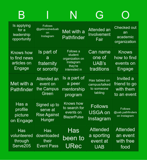Involvement Bingo Card
