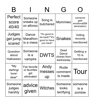 Halloween night Bingo Card
