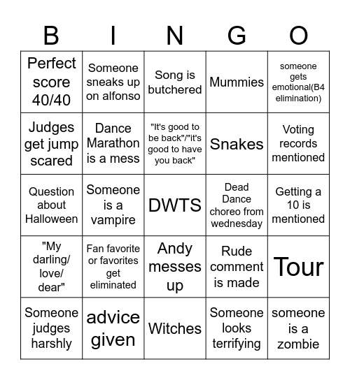 Halloween night Bingo Card