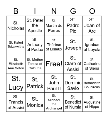 Saints Bingo Card