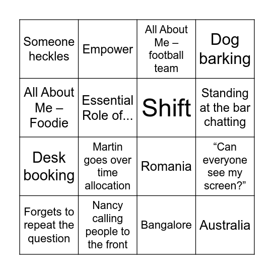 TFP Company Meeting Bingo! Bingo Card